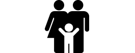 Black and white icon of a family with baby