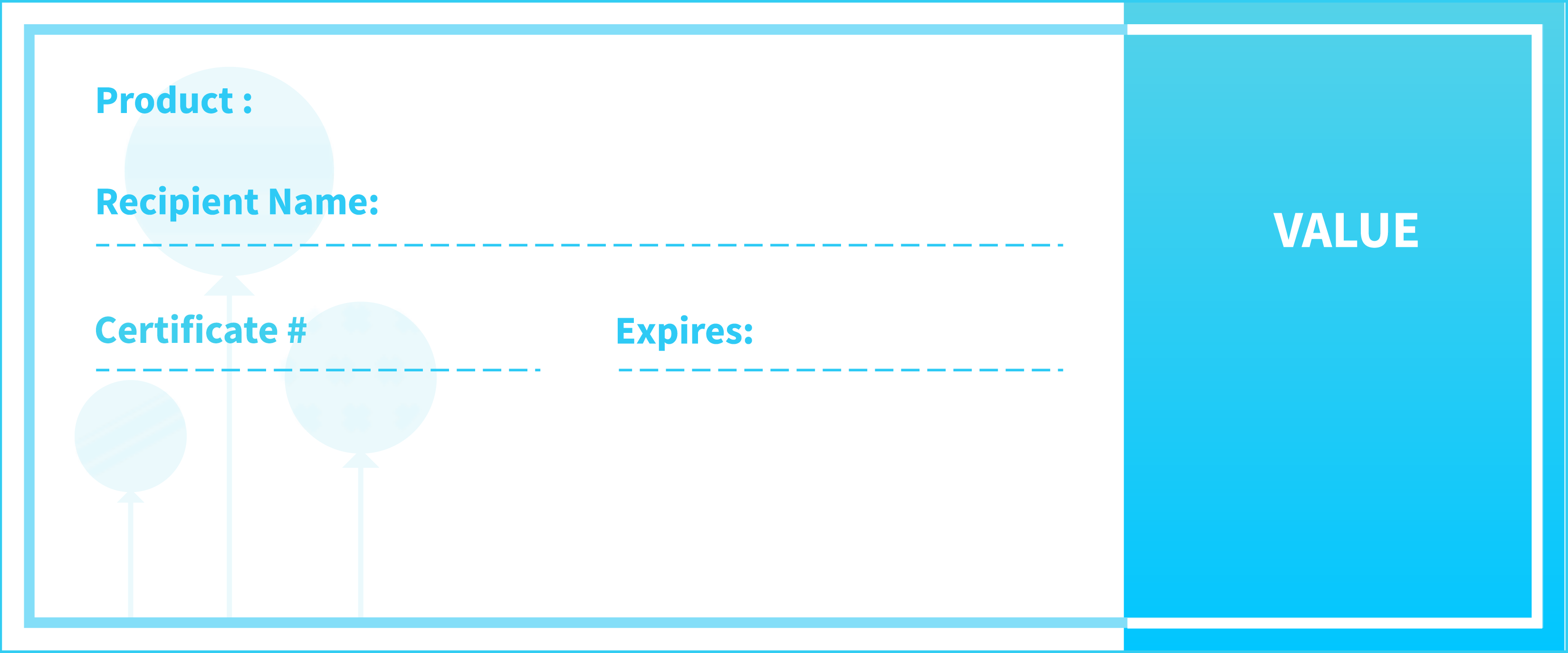 A blue and white certificate with the word value.