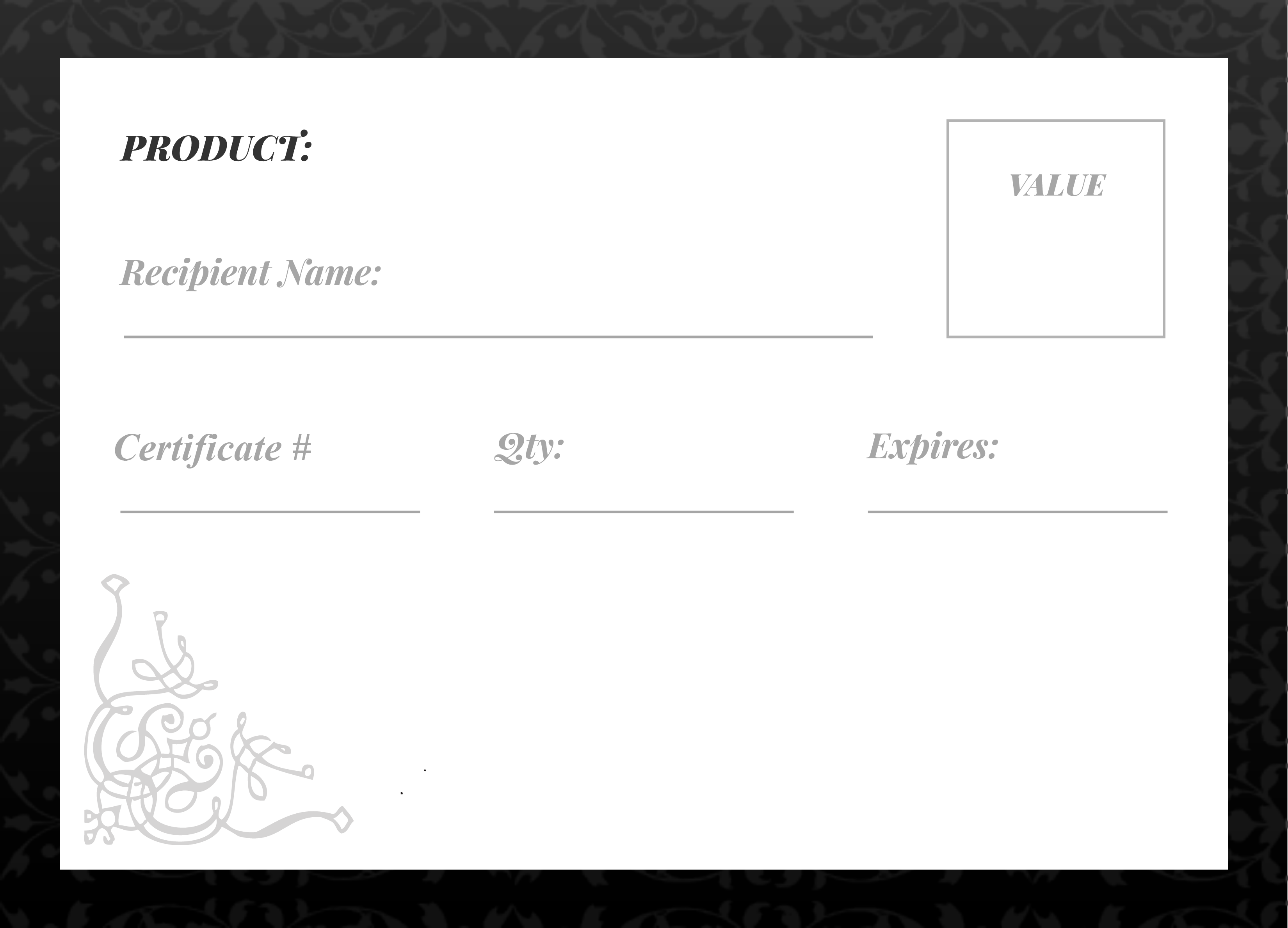 A black and white wedding invitation card with a floral design.